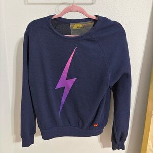 Aviator Nation Blue Sweater with Pink Lightning Bolt